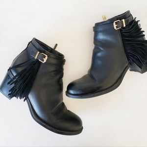 Black leather Sam Edelman booties with fringe